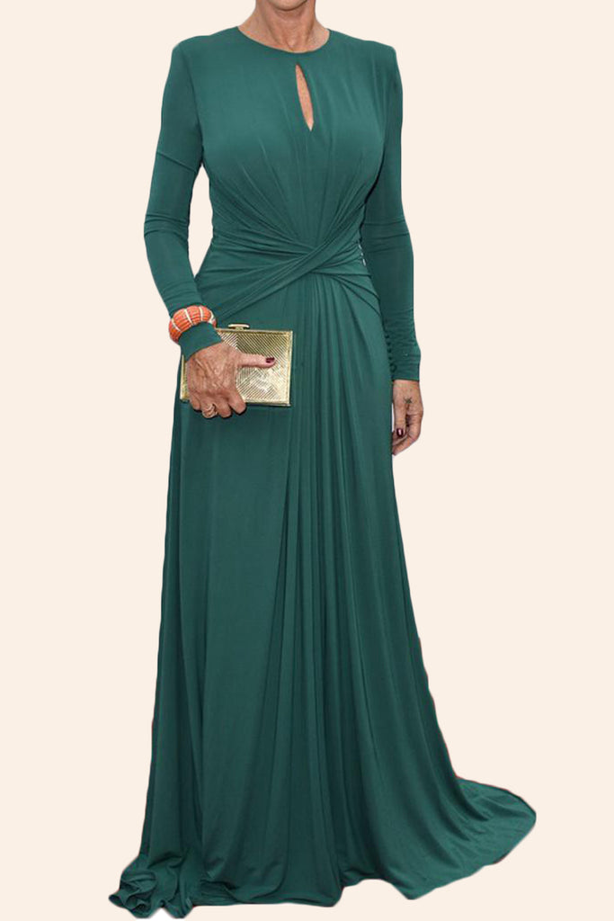 MACloth Long Sleeves O Neck Jersey Mother of the Brides Dress Teal Formal Evening Gown