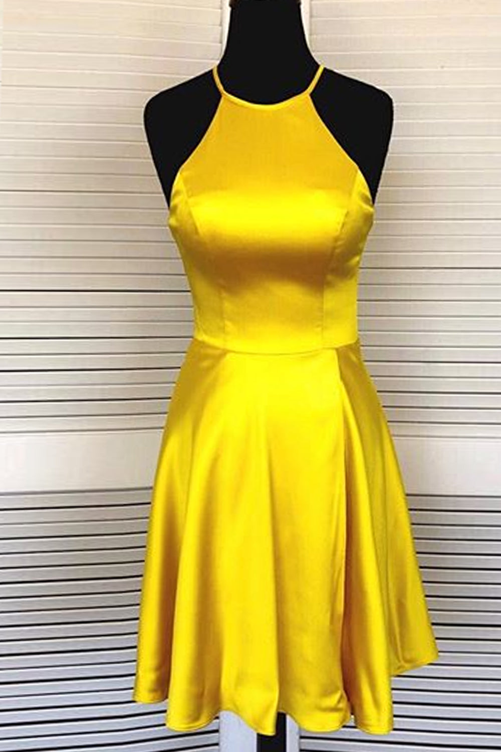 MACloth Halter O Neck Satin Mini Prom Homecoming Dress Red Cocktail Dress