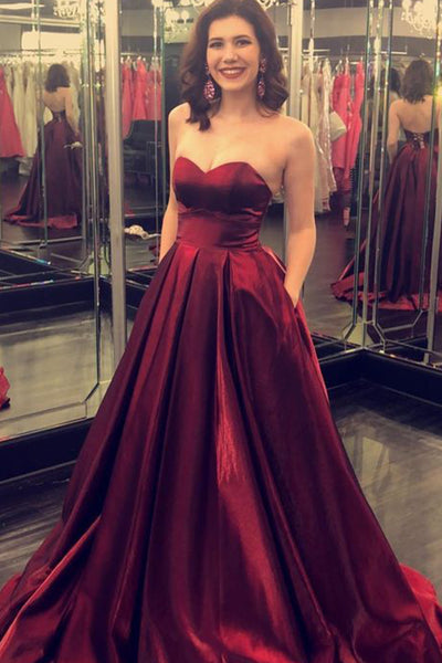 MACloth Strapless Sweetheart Ball Gown Prom Dress Burgundy Formal Evening Gown