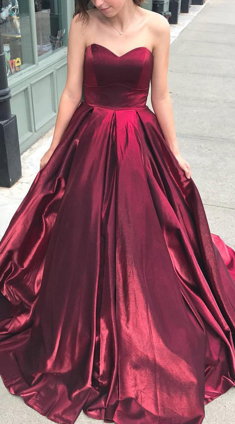 MACloth Strapless Sweetheart Ball Gown Prom Dress Burgundy Formal Evening Gown