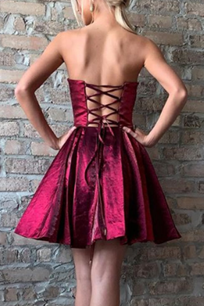 Vestido mini sin tirantes MACloth para fiesta de graduación, cóctel, color rojo y plateado