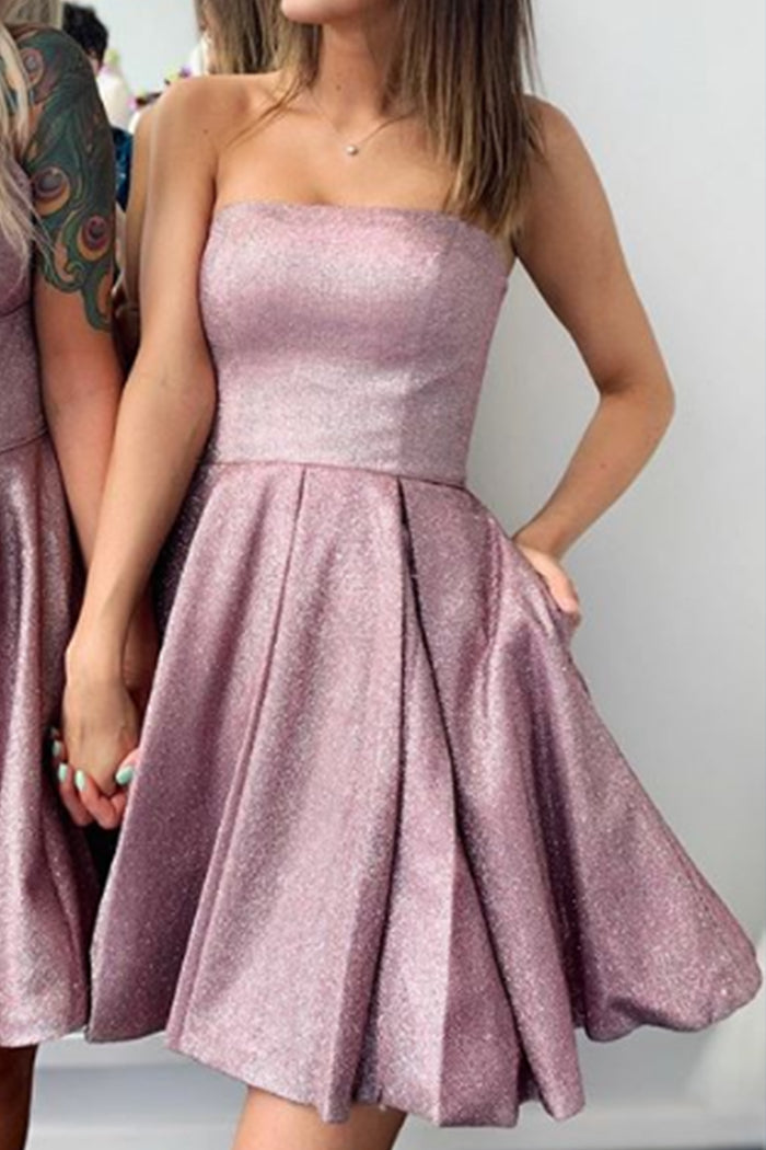 Vestido mini sin tirantes MACloth para fiesta de graduación, cóctel, color rojo y plateado