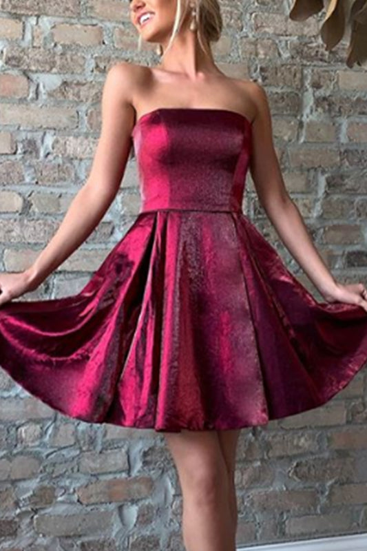 MACloth Strapless Mini Prom Homecoming Dress Red Silver Cocktail Party Dress