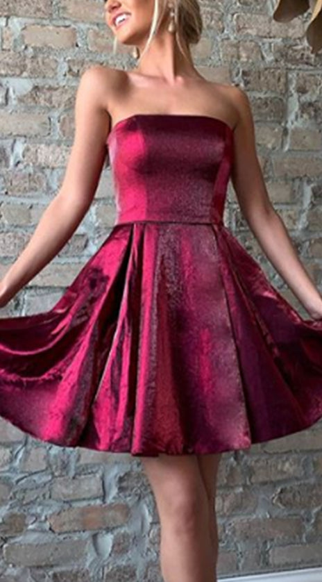 MACloth Strapless Mini Prom Homecoming Dress Red Silver Cocktail Party Dress