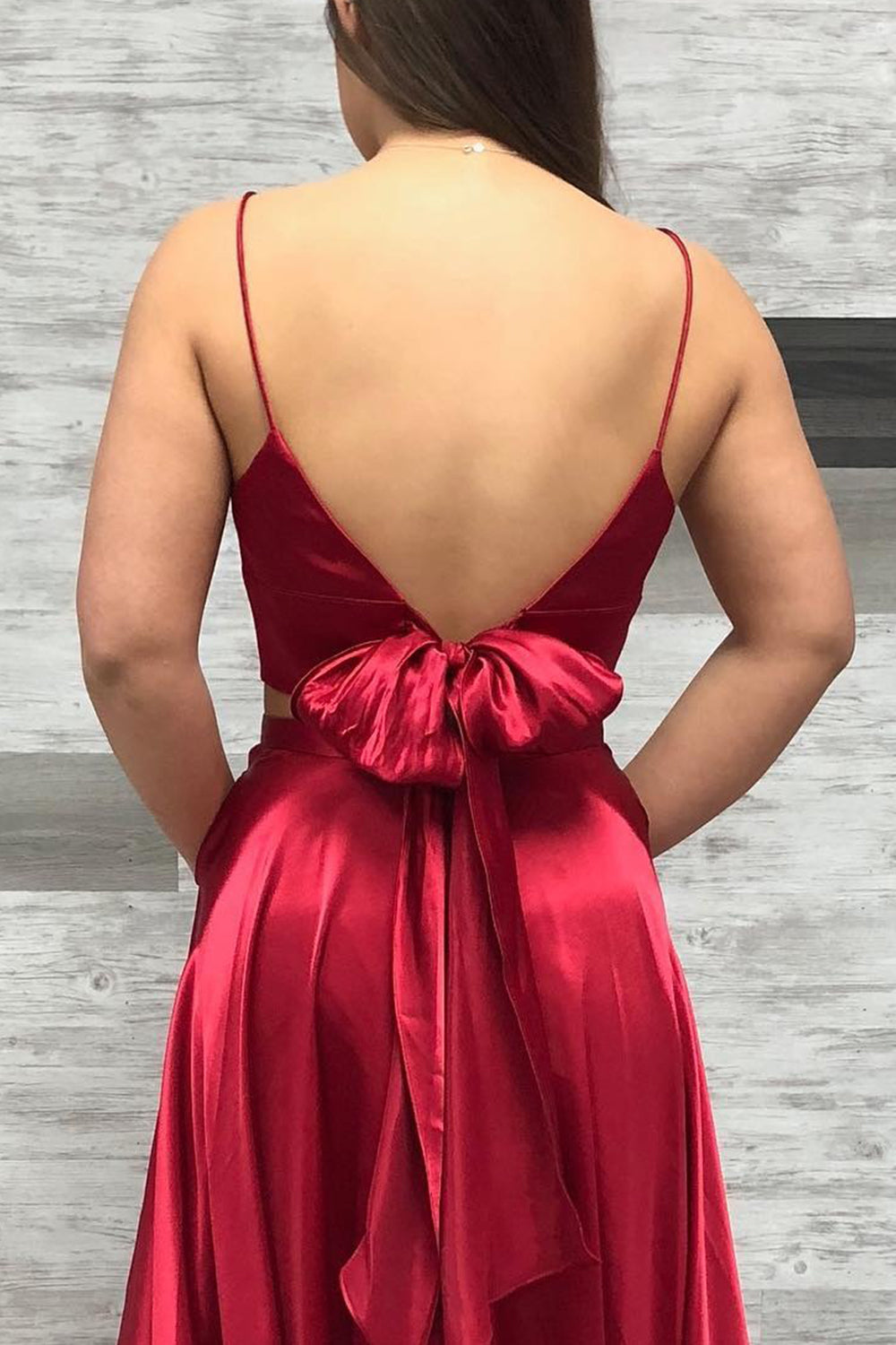 MACloth Träger V-Ausschnitt Zweiteiliges königsblaues Ballkleid formelles Abendkleid