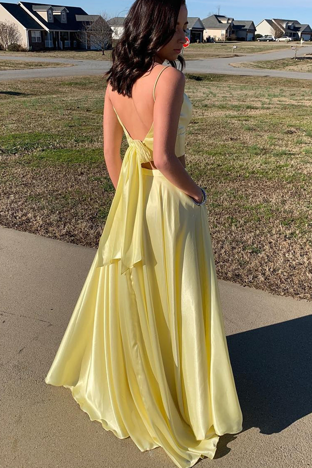 MACloth Träger V-Ausschnitt Zweiteiliges königsblaues Ballkleid formelles Abendkleid