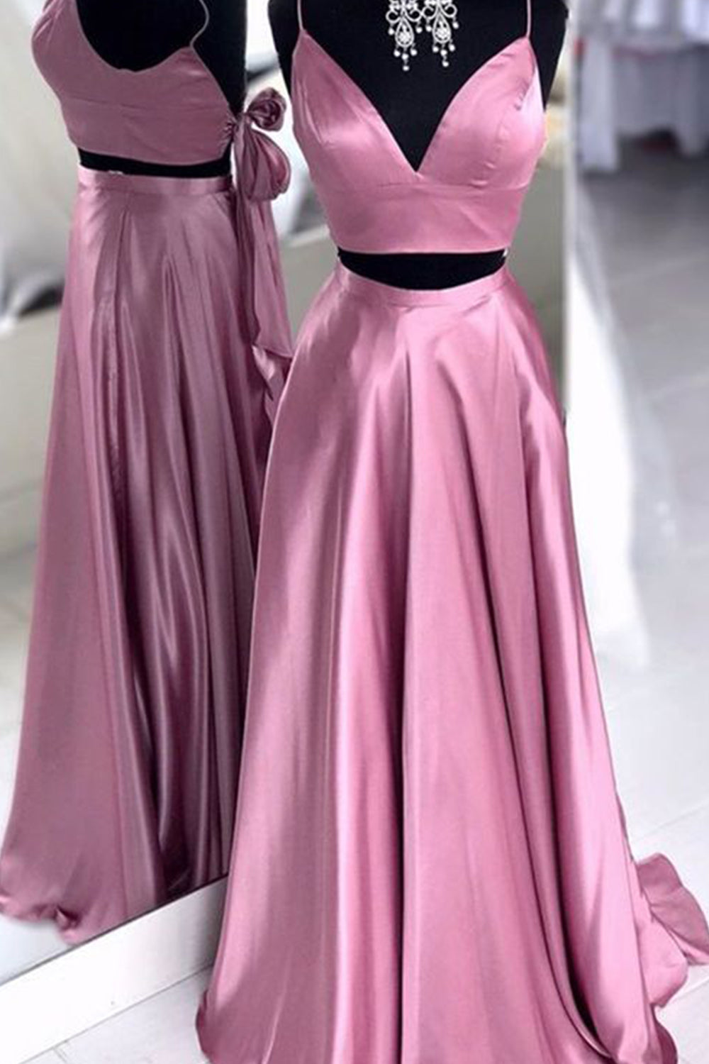 MACloth Träger V-Ausschnitt Zweiteiliges königsblaues Ballkleid formelles Abendkleid