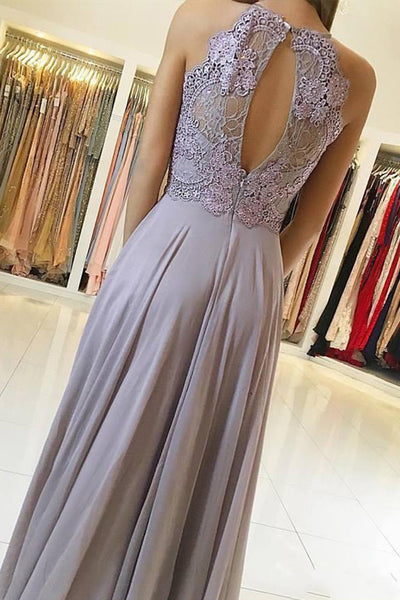 MACloth Halter O Neck Lace Chiffon Long Prom Dress Wisteria Formal Evening Gown