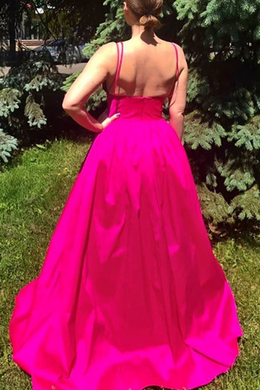 MACloth Träger V-Ausschnitt Satin Langes Ballkleid Blaugrün Formales Abendkleid