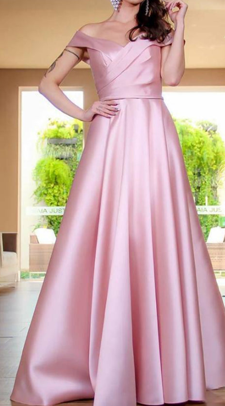 MACloth Off the Shoulder Satin Long Prom Dress Elegant Formal Evening Gown