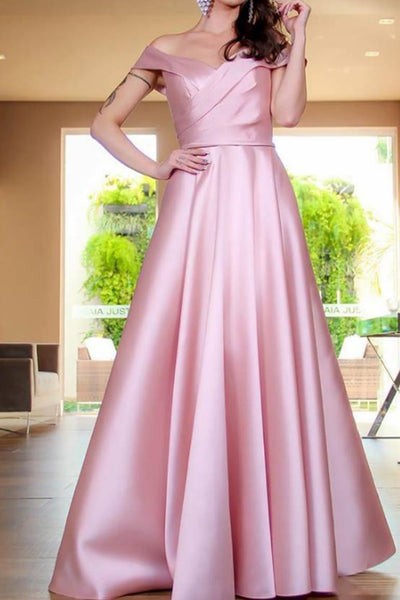 MACloth Off the Shoulder Satin Long Prom Dress Elegant Formal Evening Gown