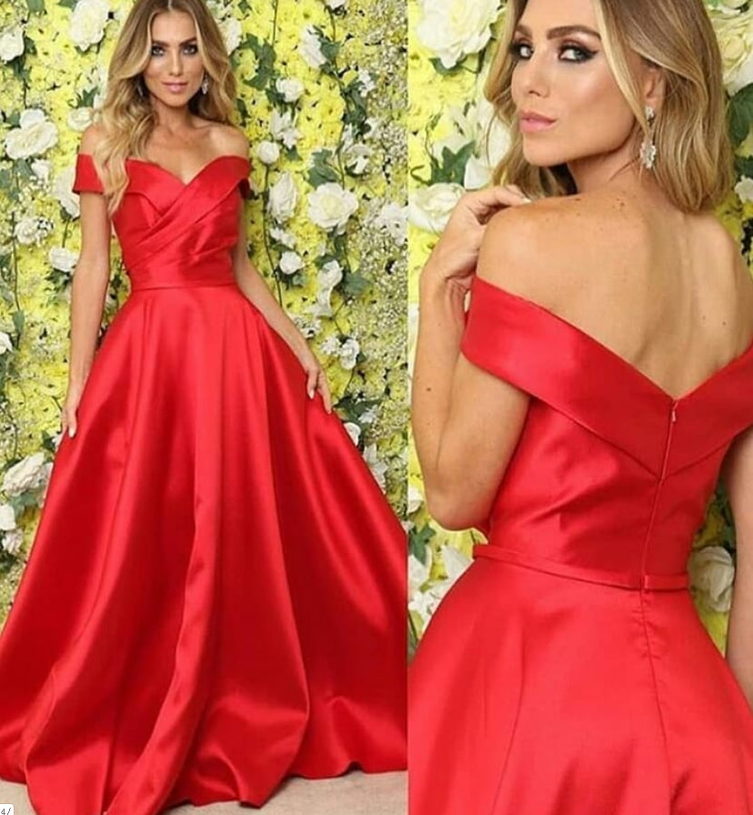 MACloth Off the Shoulder Satin Long Prom Dress Elegant Formal Evening Gown