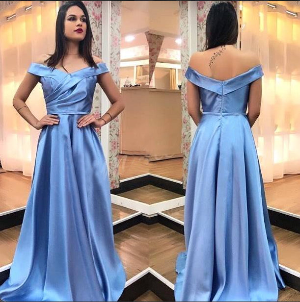 MACloth Off the Shoulder Satin Long Prom Dress Elegant Formal Evening Gown