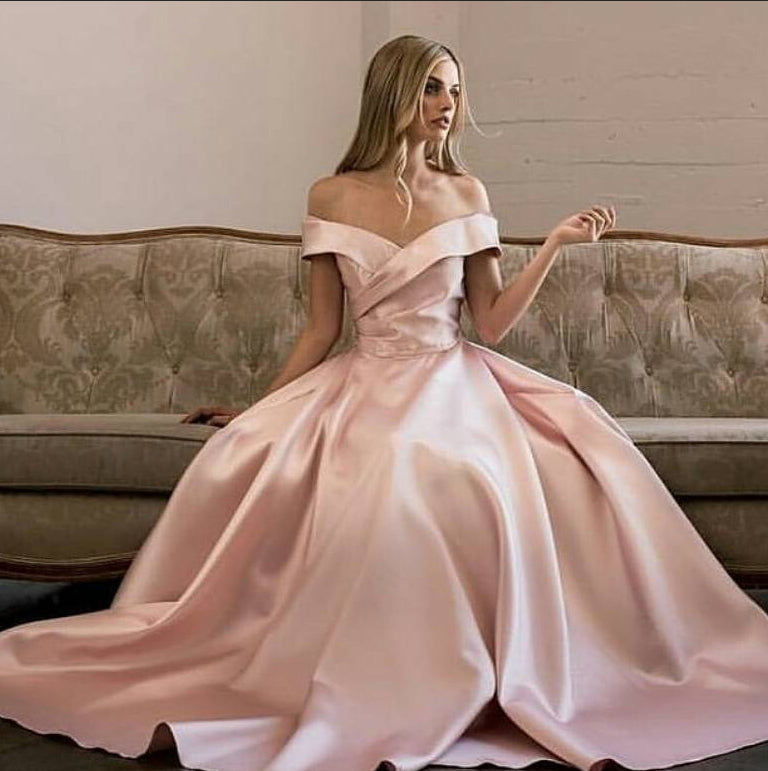 MACloth Off the Shoulder Satin Long Prom Dress Elegant Formal Evening Gown
