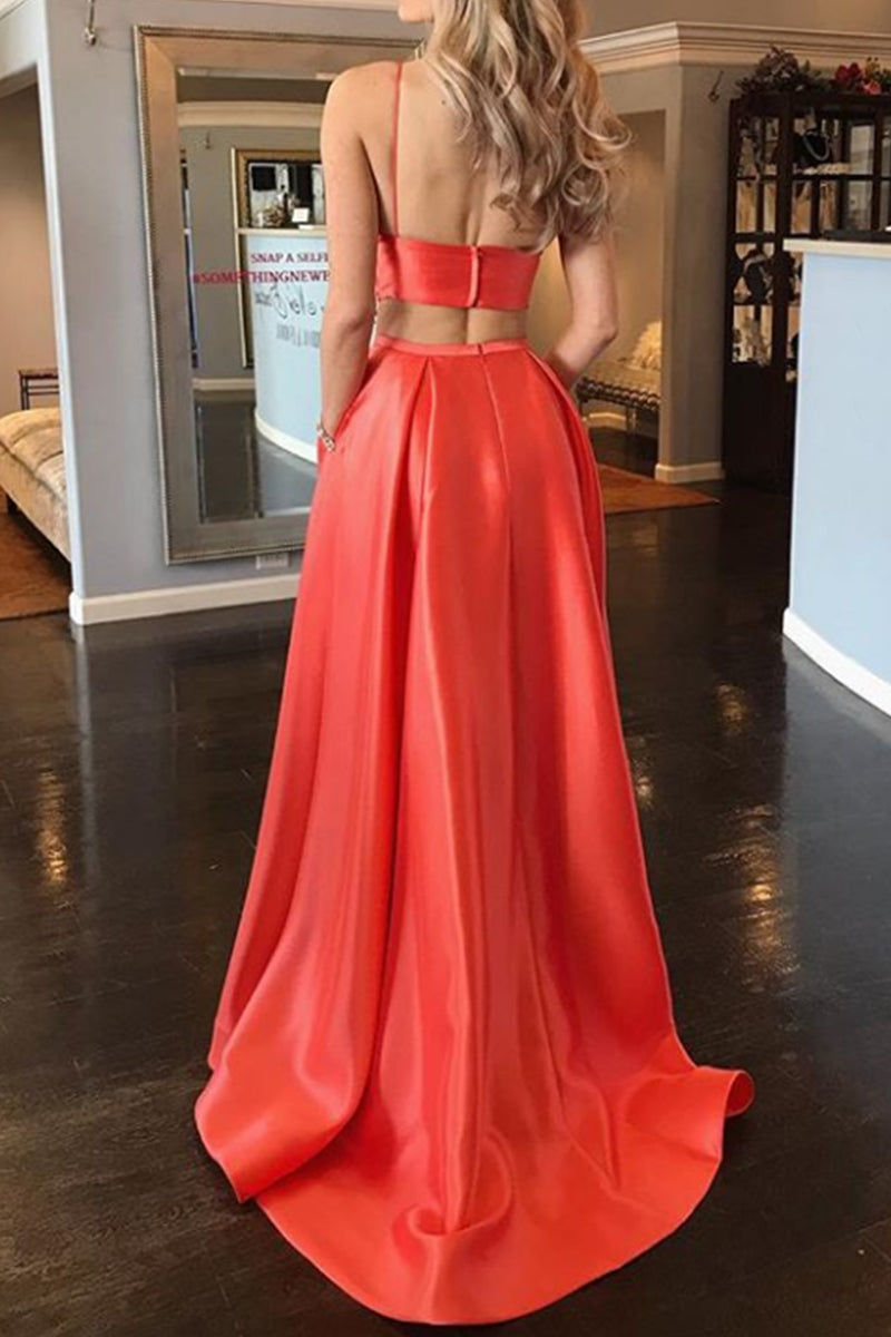 hot coral prom dresses Prom Long Beaded Mesh Mermaid Dress