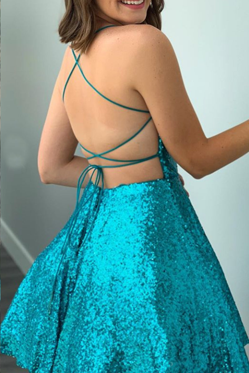 MACloth Spaghetti Straps Sequin Mini Prom Homecoming Dress Turquoise Cocktail Party Dress Custom Color / Above Knee / US16 MACloth Spaghetti Straps Sequin Mini Prom Homecoming Dress Turquoise Cocktail Party Dress Custom Color / Above Knee / US16