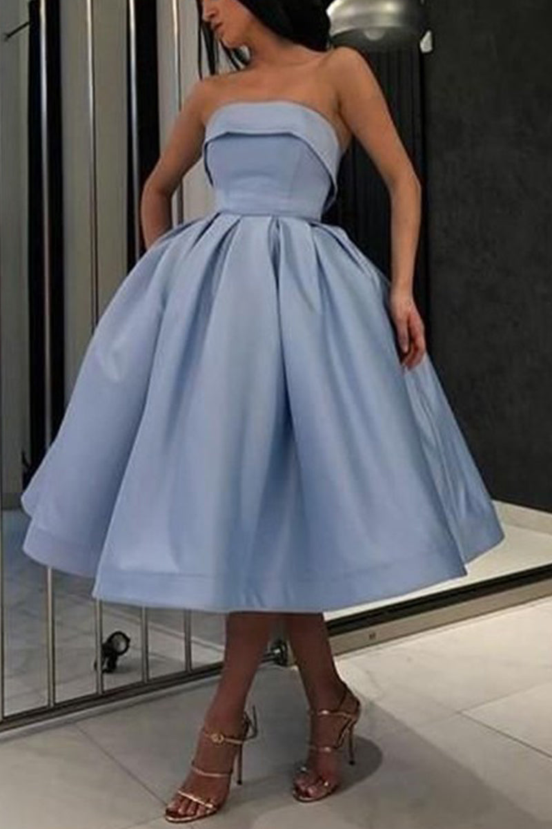 MACloth Strapless Midi Prom Homecoming Dress Gold Cocktail Party Dress US26W / Custom Color