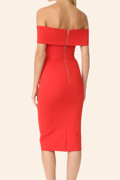 MACloth Off the Shoulder Sheath Midi Cocktail Dress Red Formal Party Dress
