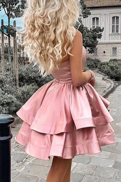 MACloth Strapless Tiered Mini Prom Homecoming Dress Pearl Pink Cocktail Party Dress