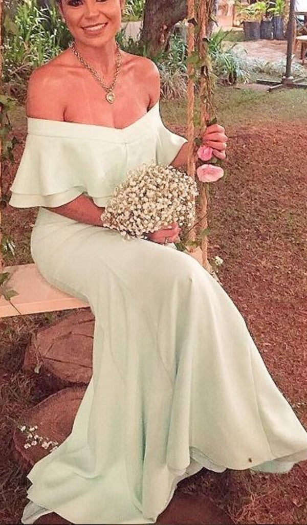 MACloth Schulterfreies, gerüschtes Meerjungfrau-Ballkleid, rotes formelles Abendkleid