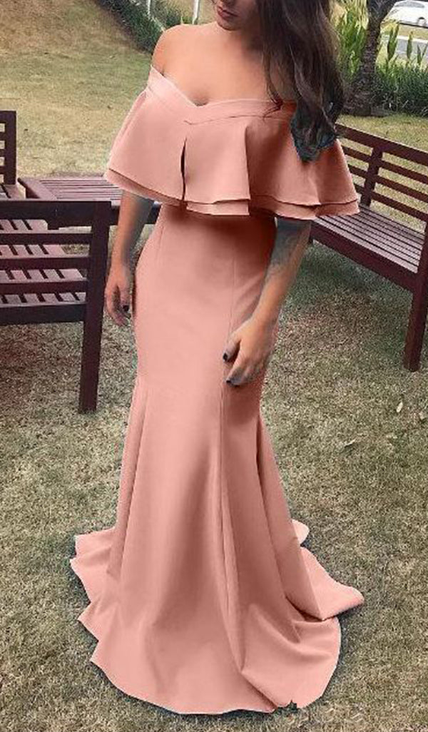 MACloth Schulterfreies, gerüschtes Meerjungfrau-Ballkleid, rotes formelles Abendkleid