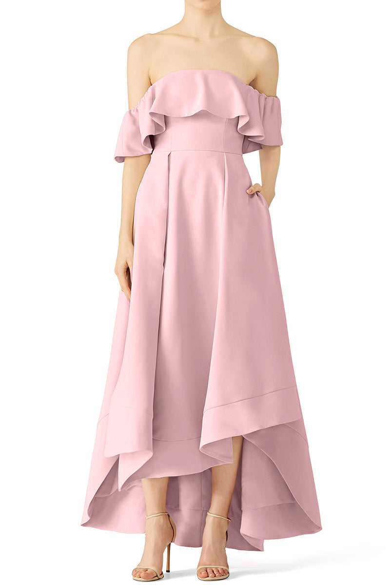 MACloth Off the Shoulder High Low Formales Abendkleid Stahlblau Hochzeitspartykleid