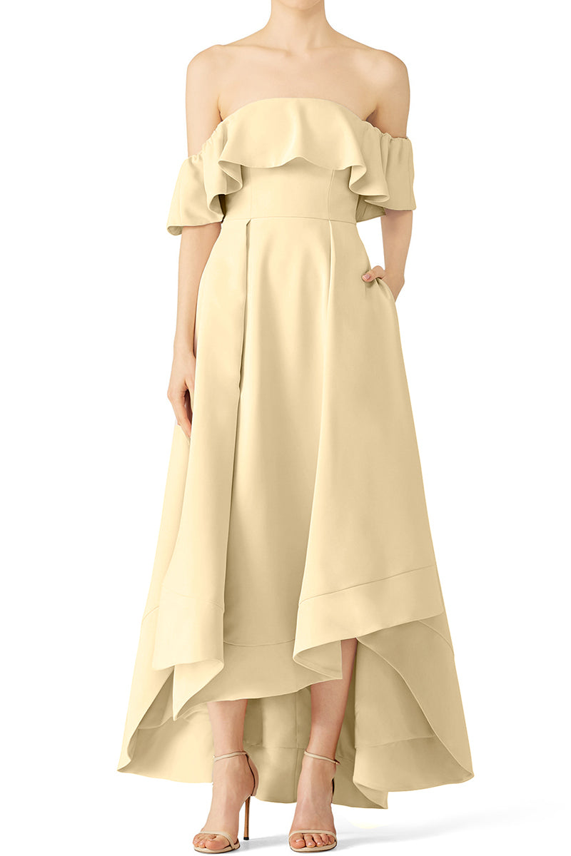 MACloth Off the Shoulder High Low Formales Abendkleid Stahlblau Hochzeitspartykleid