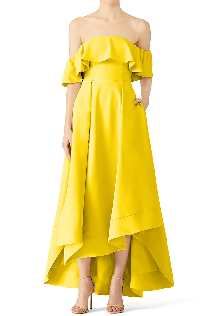 MACloth Off the Shoulder High Low Formales Abendkleid Stahlblau Hochzeitspartykleid