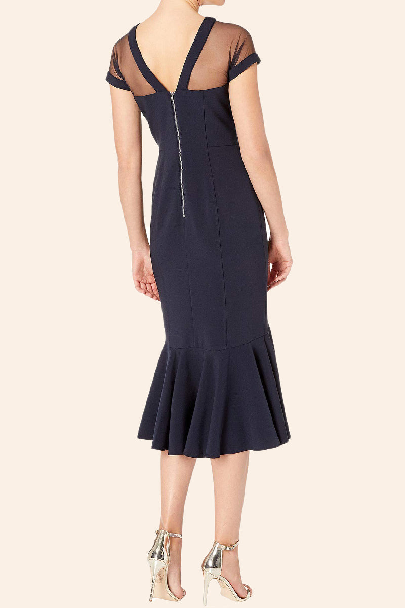 MACloth Cap Sleeves Illusion Sheath Midi Formal Party Dress Elegant Mother of the Brides Dress