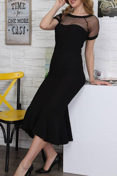 MACloth Cap Sleeves Illusion Sheath Midi Formal Party Dress Elegant Mother of the Brides Dress