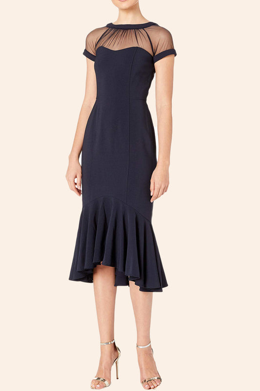 MACloth Cap Sleeves Illusion Sheath Midi Formal Party Dress Elegant Mother of the Brides Dress