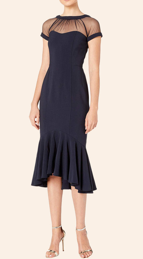 MACloth Cap Sleeves Illusion Sheath Midi Formal Party Dress Elegant Mother of the Brides Dress