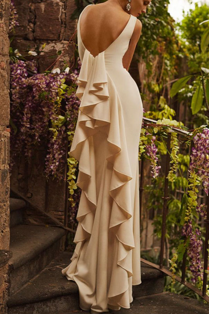 MACloth Träger V-Ausschnitt Etui Langes Ballkleid Rosa Formales Abendkleid