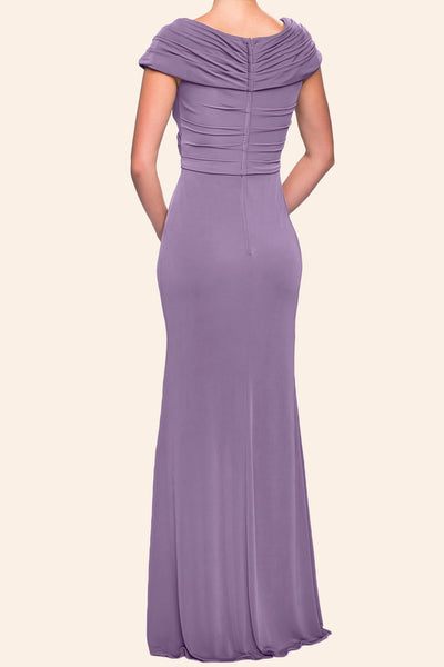 MACloth Cap Sleeves V neck Jersey Long Mother of the Brides Dress Dusty Rose Evening Gown