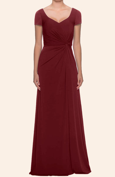 MACloth Cap Sleeves V Neck Jersey Mother of the Brides Dress Burgundy Formal Evening Gown