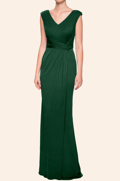 MACloth Straps V Neck Sheath Dark Navy Mother of the Brides Dress Jersey Formal Evening Gown