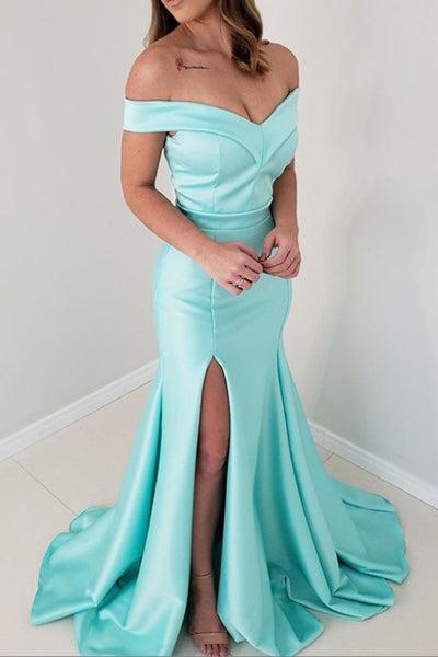 MACloth Mermaid Off the Shoulder Satin Prom Dress Red Formal Evening Gown