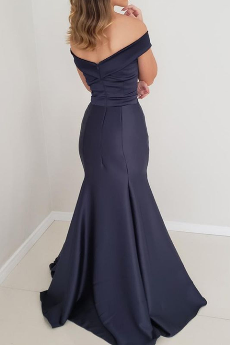 Vestido de fiesta de satén con hombros descubiertos y corte sirena de MACloth, vestido de noche formal rojo