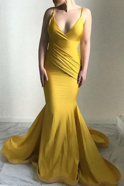 MACloth V Neck Jersey Gold Pageant Prom Gown Formal Evening Dress