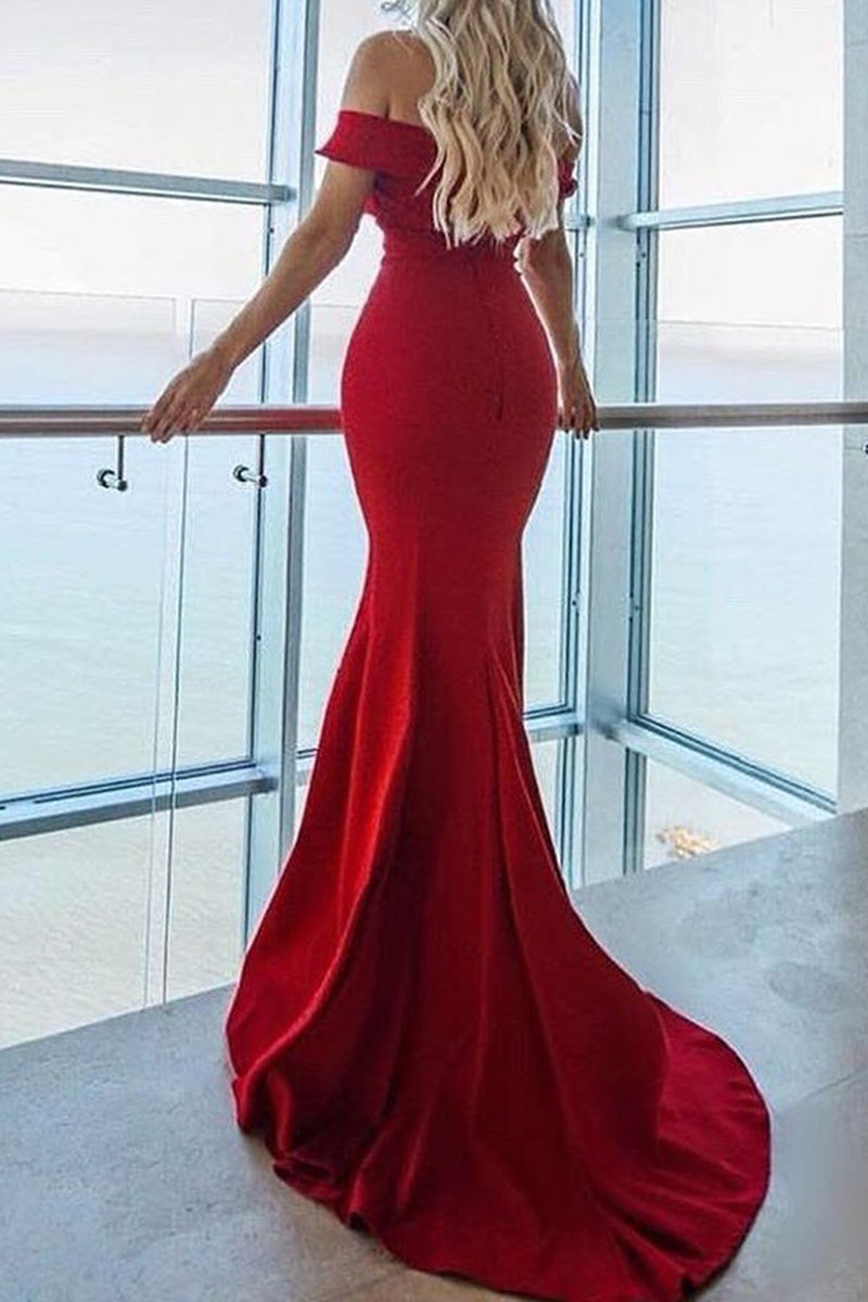 MACloth Mermaid Off the Shoulder Red Prom Pageant Gown Formal Evening Dress