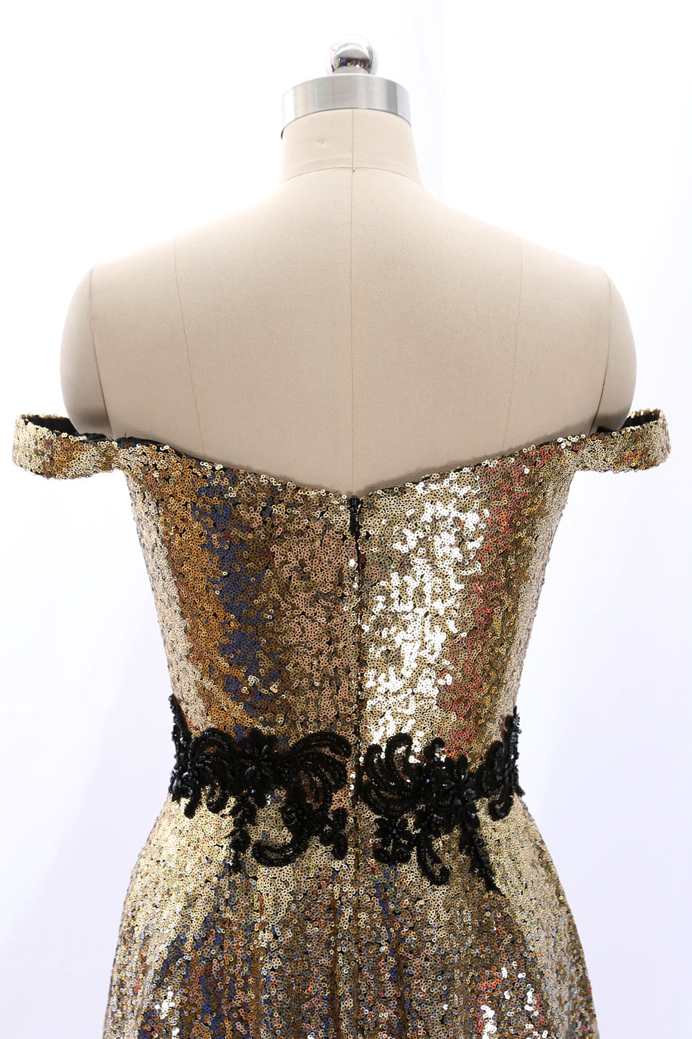 MACloth Schulterfreies Mini-Abschlussballkleid mit Pailletten und goldenem Partykleid