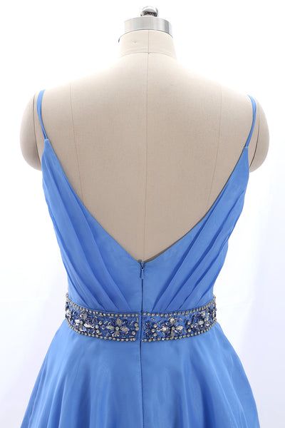 MACloth Straps V Neck Chiffon Short Prom Homecoming Dress Blue Wedding Party Dress