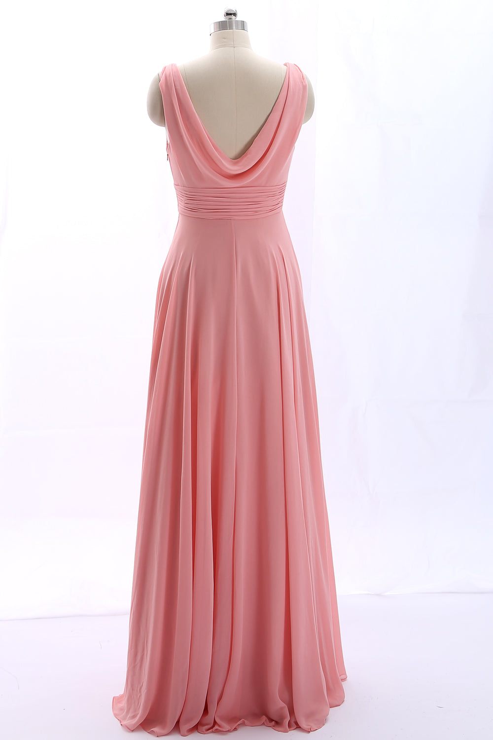 Vestido de fiesta largo de gasa color melocotón con escote en V y tirantes de MACloth para dama de honor