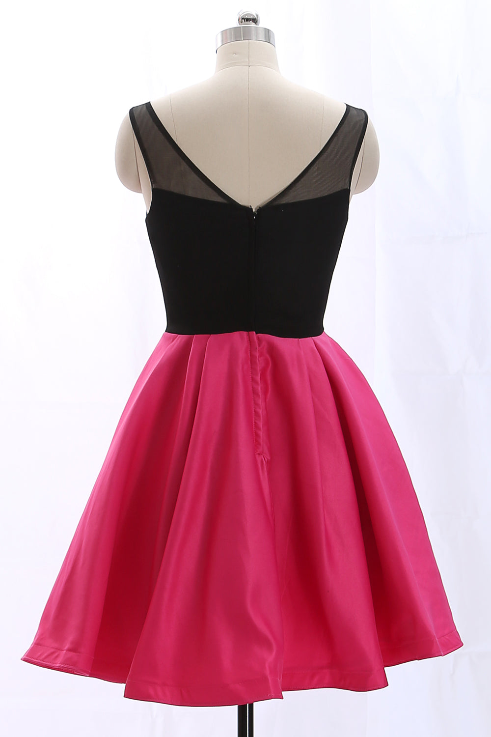 MACloth Straps Black Fuchsia Mini Prom Homecoming Dress Wedding Party Formal Gown Fuchsia / Above Knee / US14 MACloth Straps Black Fuchsia Mini Prom Homecoming Dress Wedding Party Formal Gown Fuchsia / Above Knee / US14