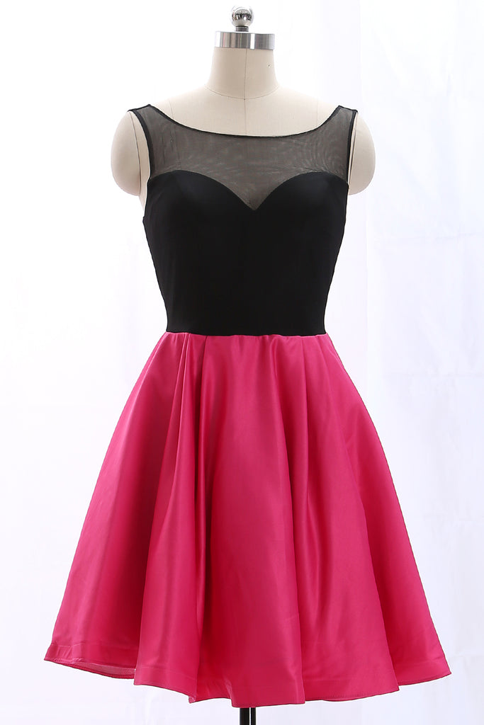 MACloth Straps Black Fuchsia Mini Prom Homecoming Dress Wedding Party Formal Gown