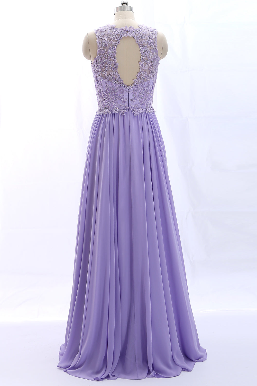 MACloth Träger O-Ausschnitt Spitze Chiffon Vintage Ballkleid Party Abendkleid