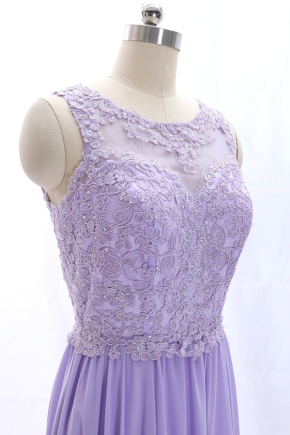 MACloth Träger O-Ausschnitt Spitze Chiffon Vintage Ballkleid Party Abendkleid