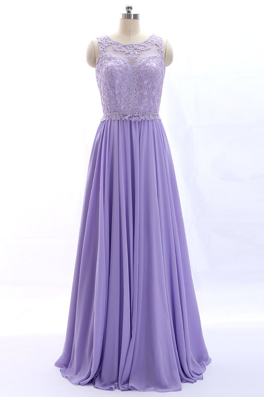 Vestido de fiesta formal de gasa con cuello redondo y tirantes finos de MACloth