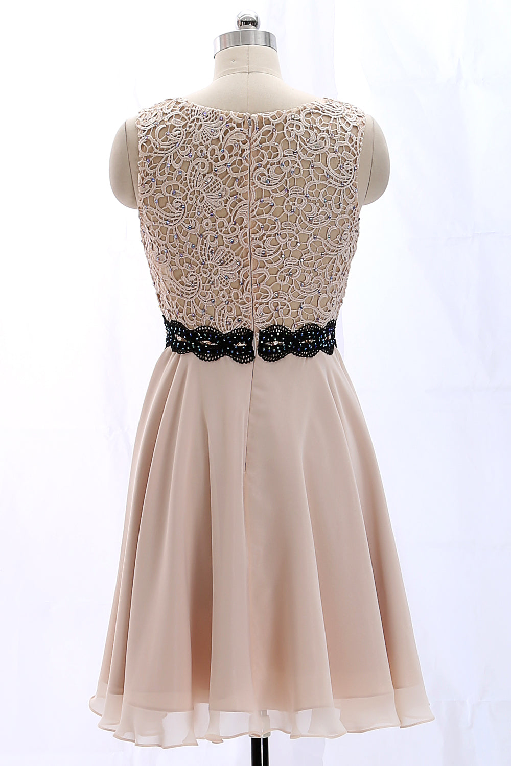 MACloth Träger O-Ausschnitt Spitze Chiffon Vintage Hochzeitsfeierkleid Cocktailkleid Abendkleid