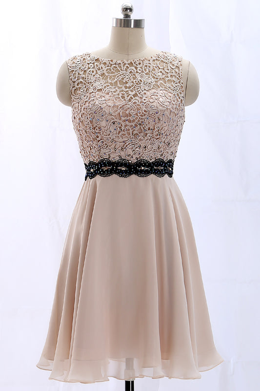 Vestido de fiesta de boda vintage de gasa con cuello redondo y tirantes MACloth, vestido formal de cóctel